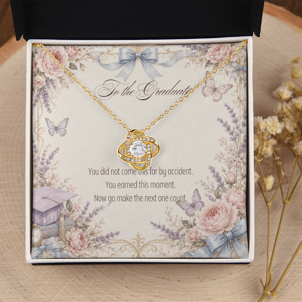 To The Graduate Love Knot Necklace Books, Flowers, and Butterflies