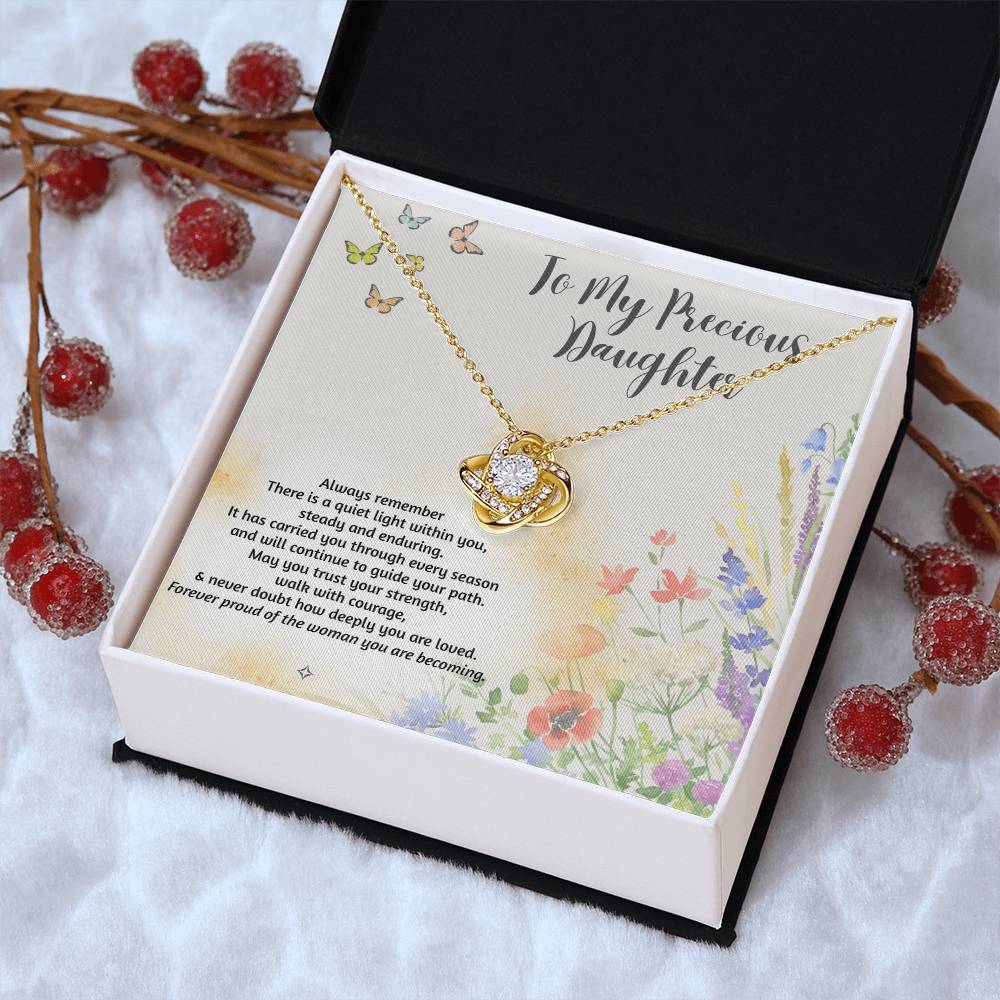 To My Precious Daughter — As You Spread Your Wings | Love Knot Necklace From Mom or Dad