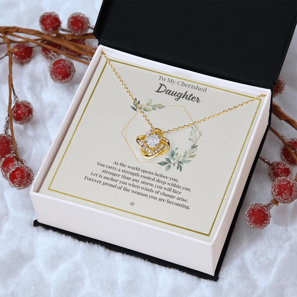 To My Cherished Daughter — An Heirloom of Love | Love Knot Necklace Gift From Mom or Dad