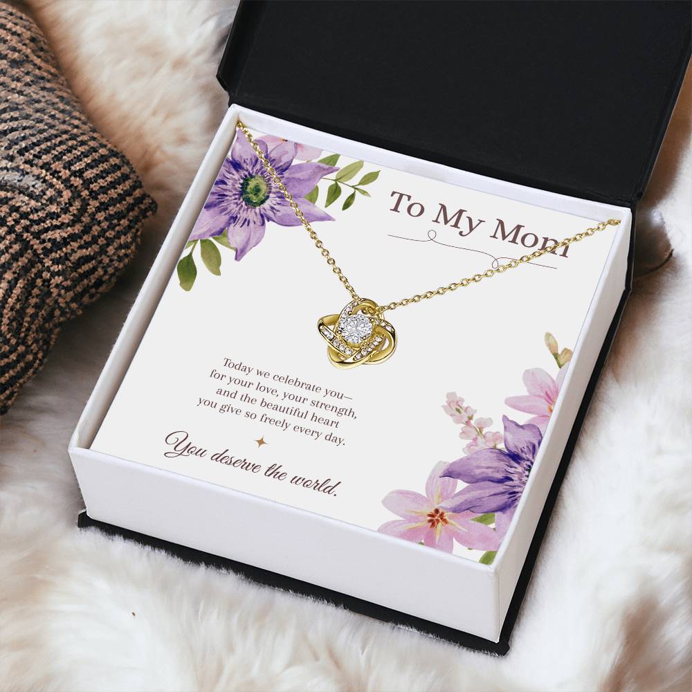 To My Mom Love Knot Necklace – Mother's Day Gift – Meaningful Jewelry with Message Card – Gift for Mom from Daughter or Son