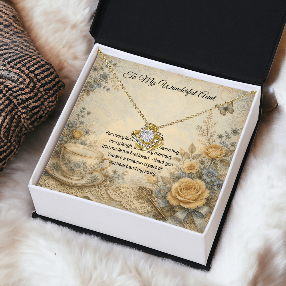 To  My Wonderful Aunt Love Knot Necklace Teacup Botanical