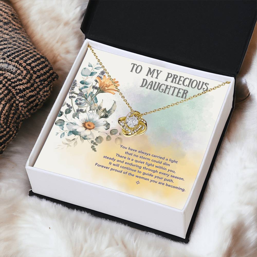 To My Precious Daughter — A Keepsake of Love & Light | Love Knot Necklace Gift From Mom or Dad