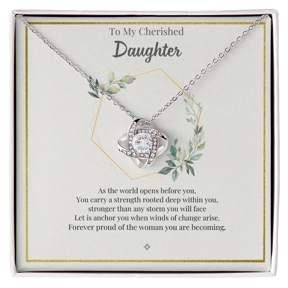 To My Cherished Daughter — An Heirloom of Love | Love Knot Necklace Gift From Mom or Dad