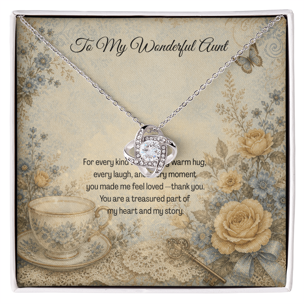 To  My Wonderful Aunt Love Knot Necklace Teacup Botanical