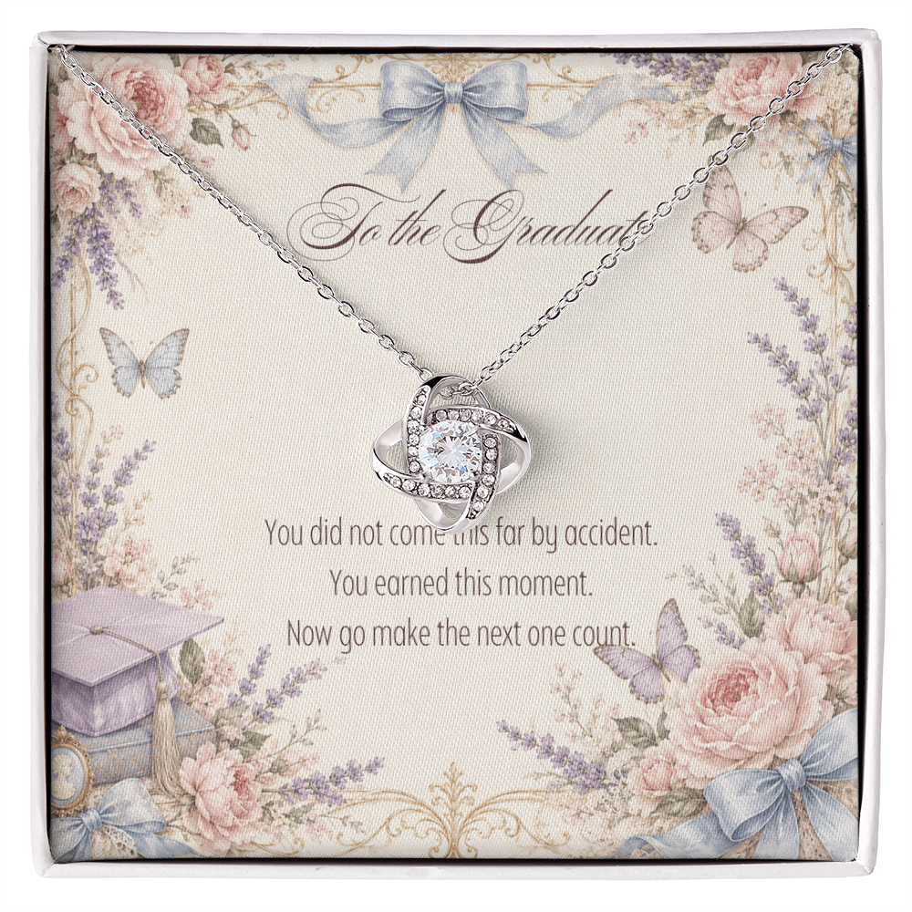 To The Graduate Love Knot Necklace Books, Flowers, and Butterflies