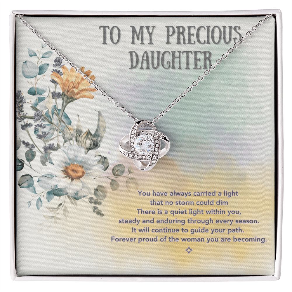To My Precious Daughter — A Keepsake of Love & Light | Love Knot Necklace Gift From Mom or Dad
