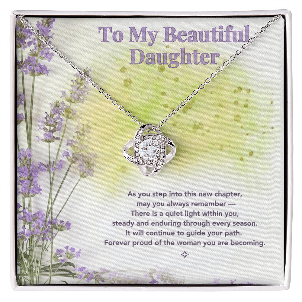 To My Beautiful Daughter — A Lavender Keepsake of Love | Love Knot Necklace Gift From Mom or Dad