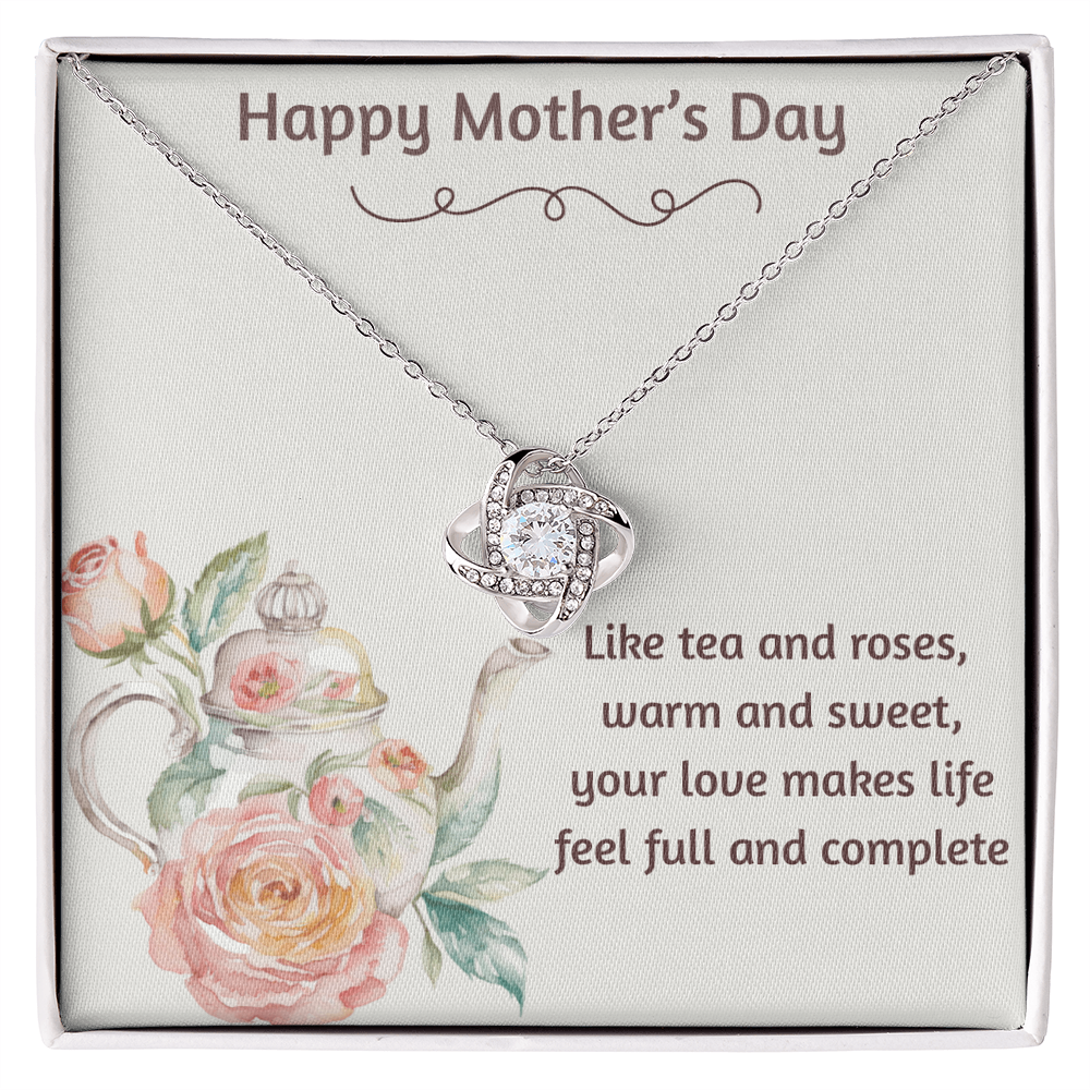 Happy Mother's Day Love Knot Necklace Tea and Roses