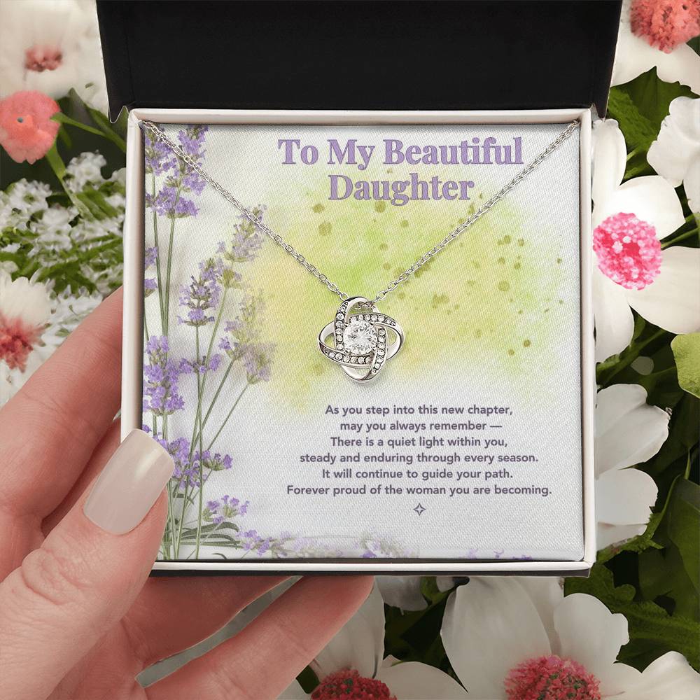 To My Beautiful Daughter — A Lavender Keepsake of Love | Love Knot Necklace Gift From Mom or Dad