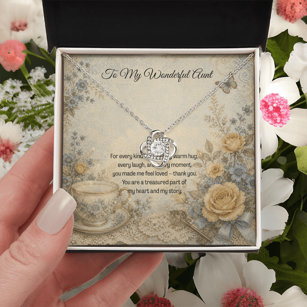To  My Wonderful Aunt Love Knot Necklace Teacup Botanical