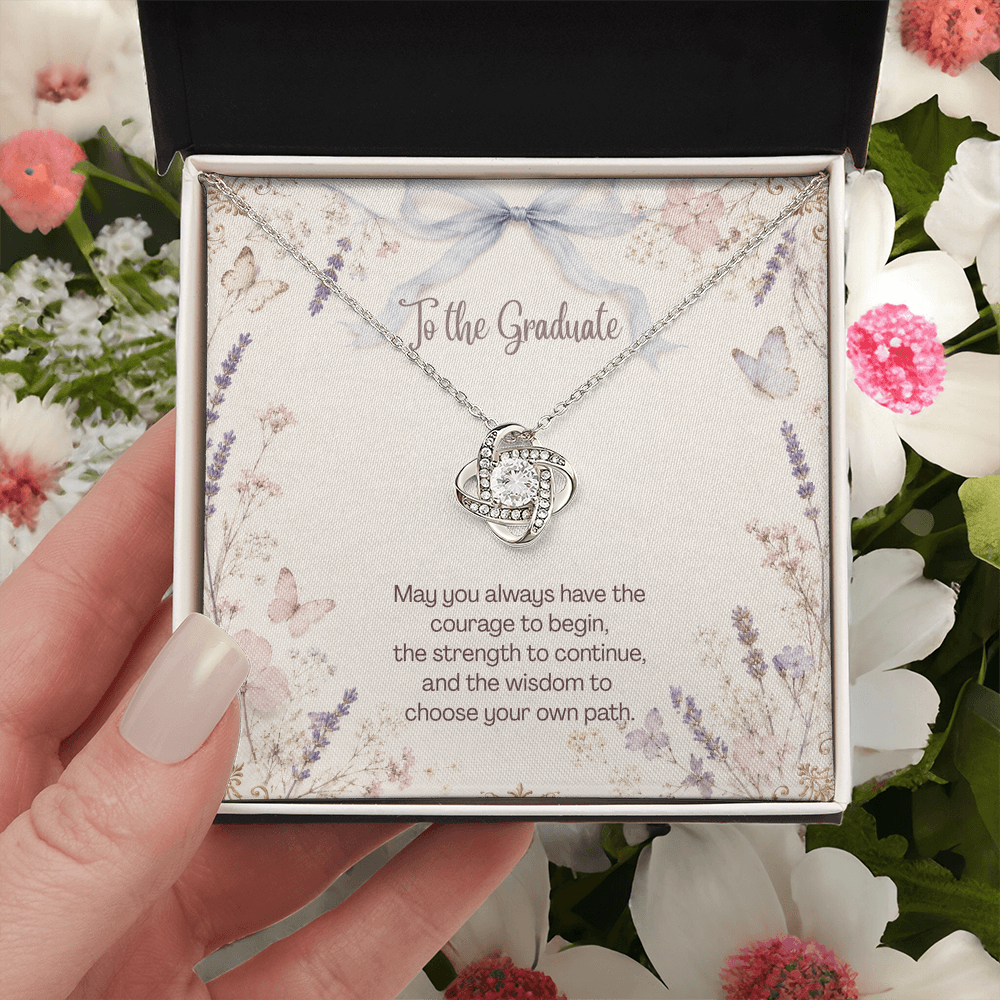 To The Graduate Love Knot Necklace Bows, Butterflies, and Wildflowers