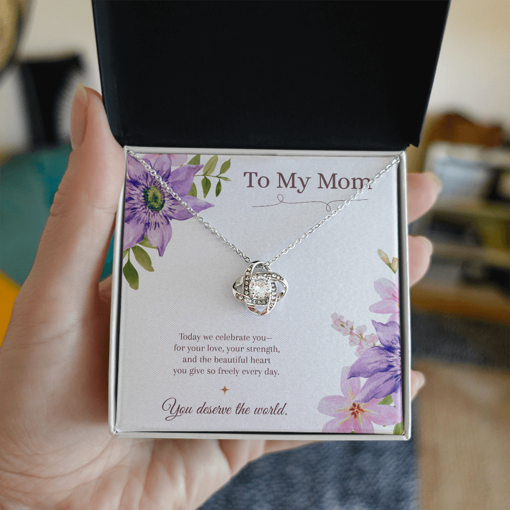 To My Mom Love Knot Necklace – Mother's Day Gift – Meaningful Jewelry with Message Card – Gift for Mom from Daughter or Son