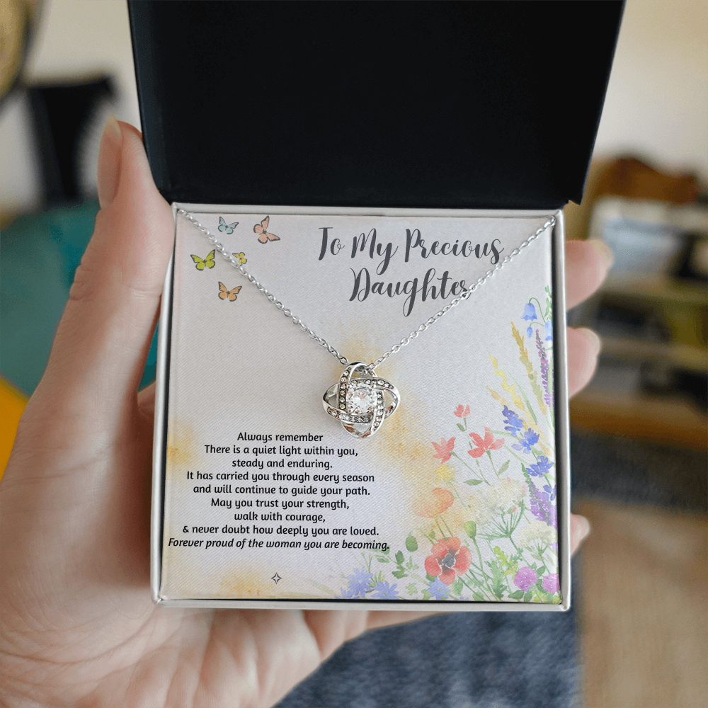 To My Precious Daughter — As You Spread Your Wings | Love Knot Necklace From Mom or Dad