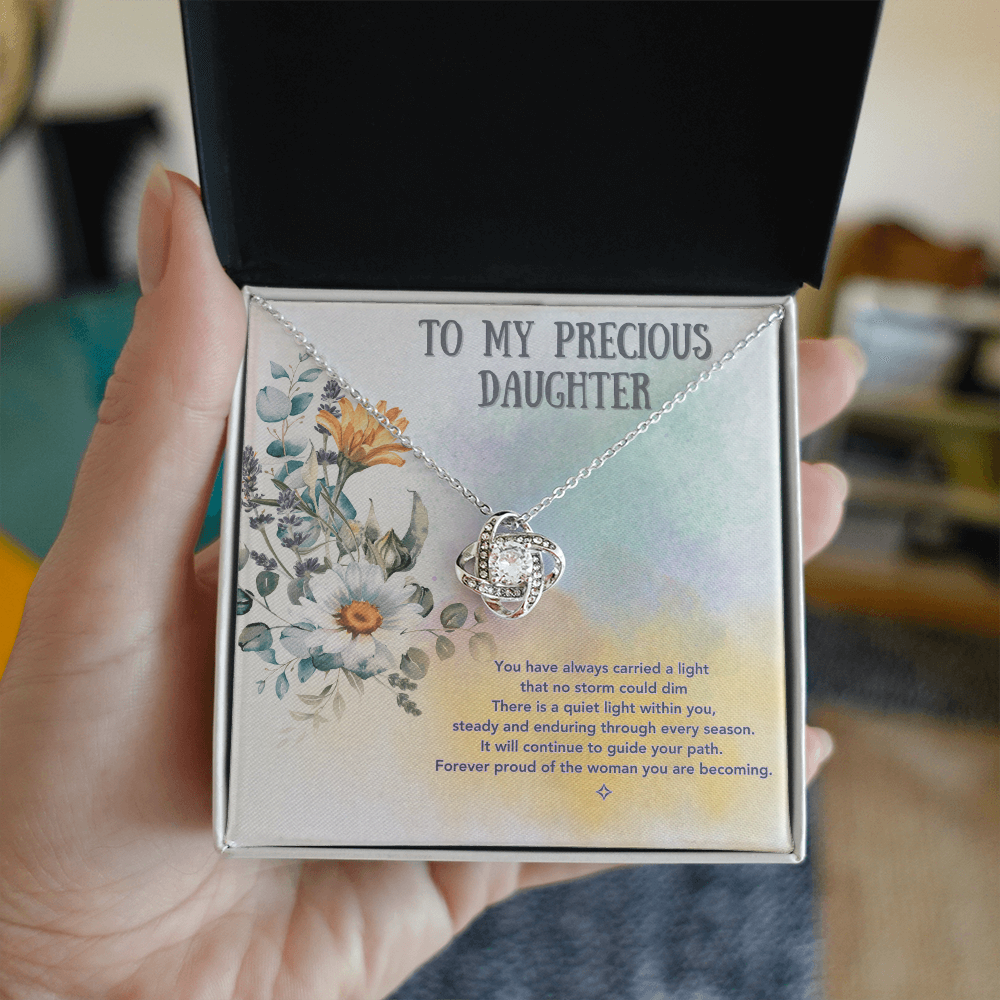 To My Precious Daughter — A Keepsake of Love & Light | Love Knot Necklace Gift From Mom or Dad