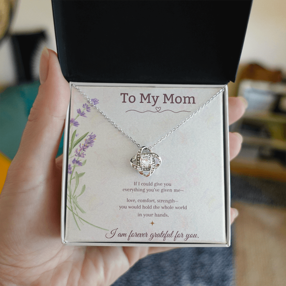 To My Mom Love Knot Necklace – Mother's Day Gift – Meaningful Jewelry with Message Card – Gift for Mom from Daughter or Son