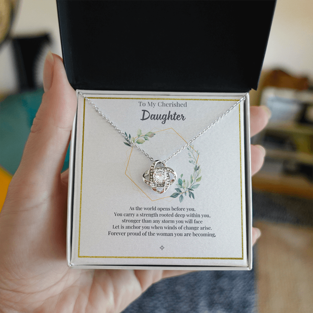 To My Cherished Daughter — An Heirloom of Love | Love Knot Necklace Gift From Mom or Dad