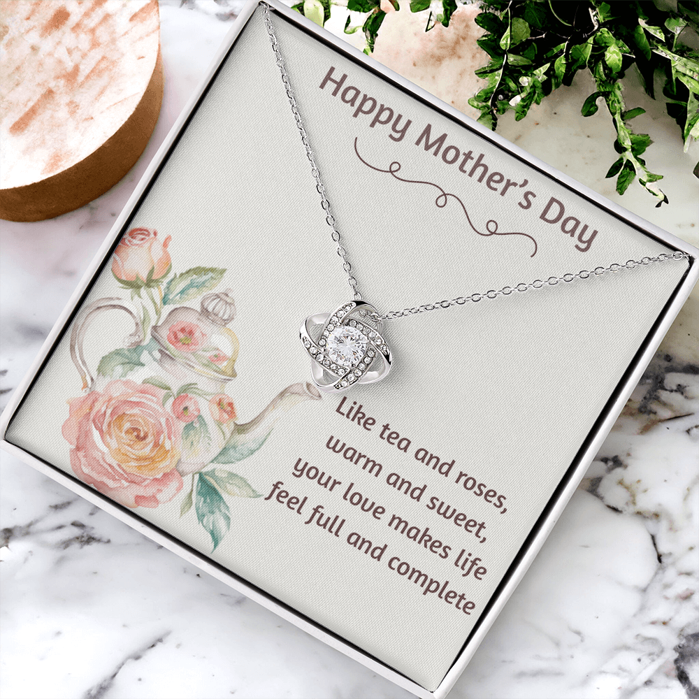 Happy Mother's Day Love Knot Necklace Tea and Roses