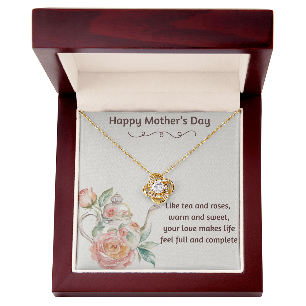 Happy Mother's Day Love Knot Necklace Tea and Roses