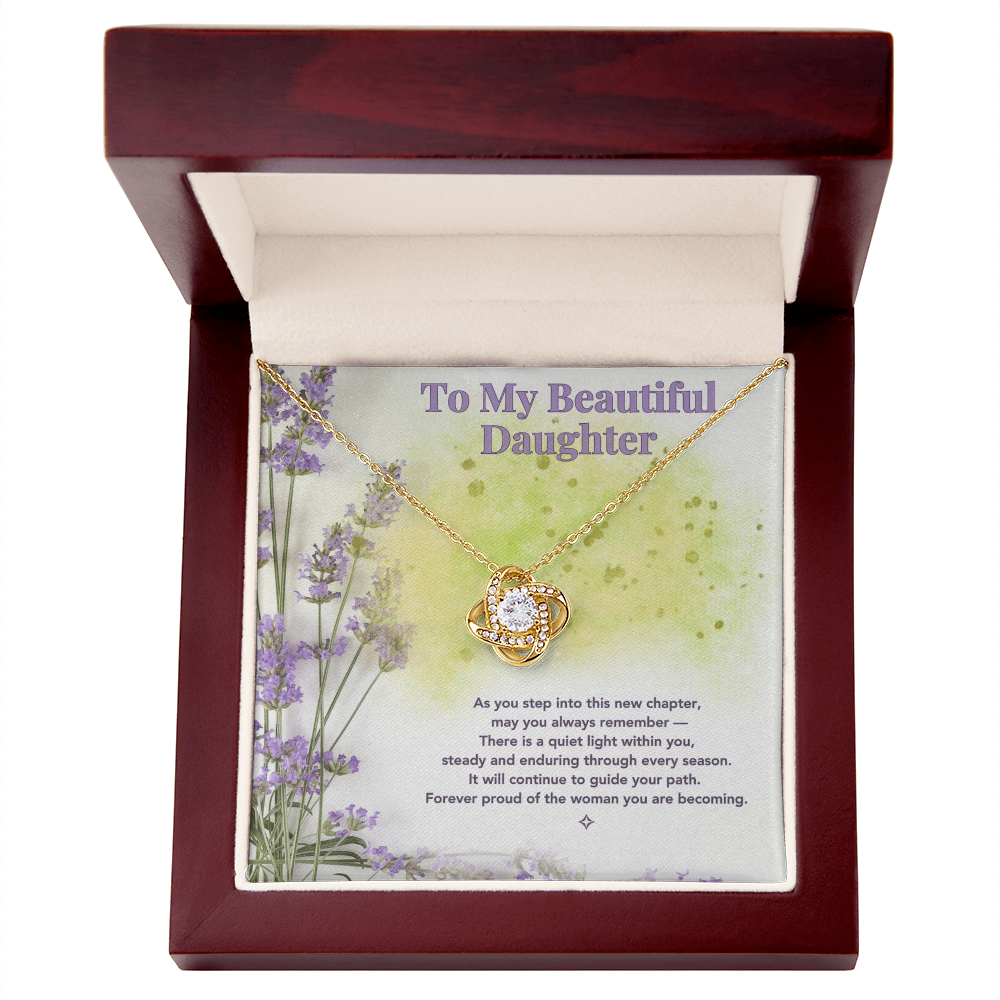 To My Beautiful Daughter — A Lavender Keepsake of Love | Love Knot Necklace Gift From Mom or Dad