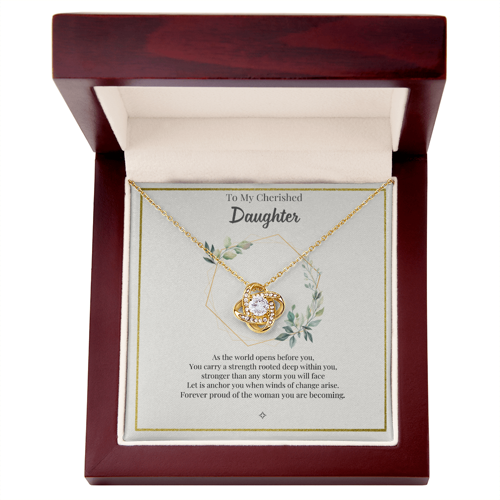 To My Cherished Daughter — An Heirloom of Love | Love Knot Necklace Gift From Mom or Dad