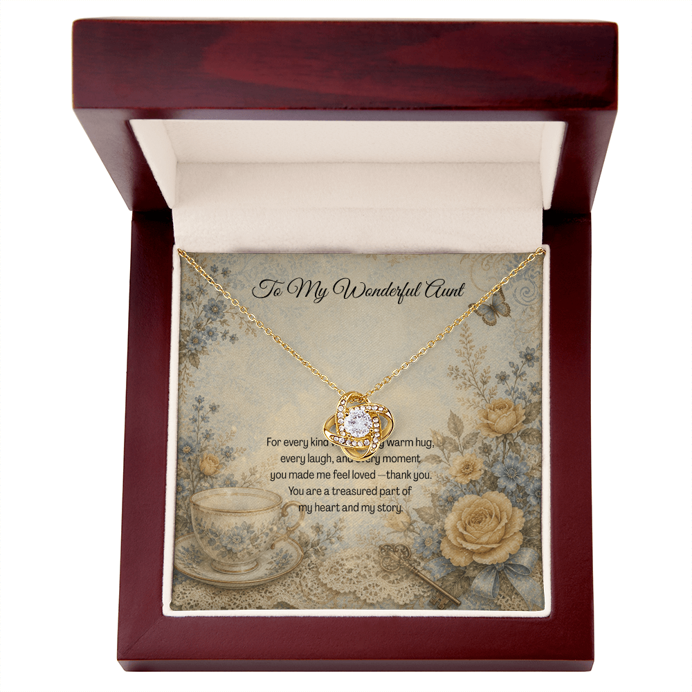 To  My Wonderful Aunt Love Knot Necklace Teacup Botanical