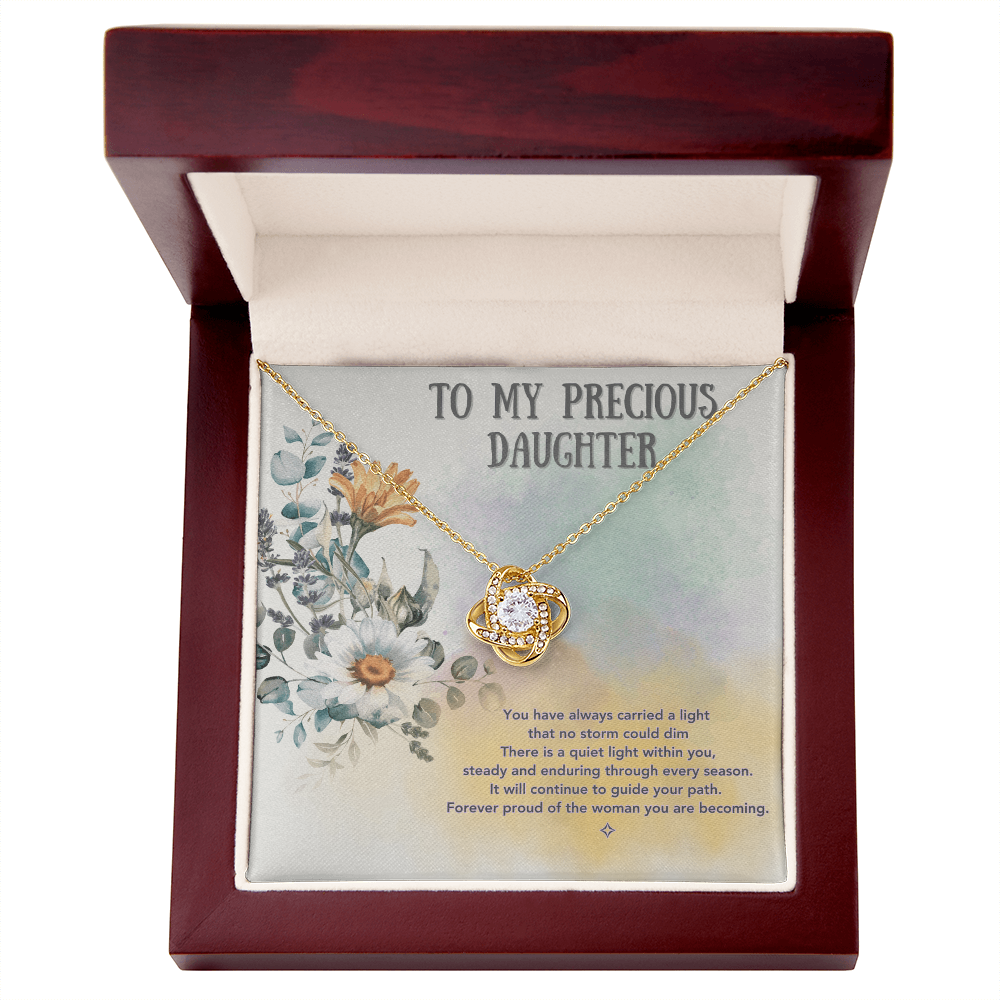 To My Precious Daughter — A Keepsake of Love & Light | Love Knot Necklace Gift From Mom or Dad