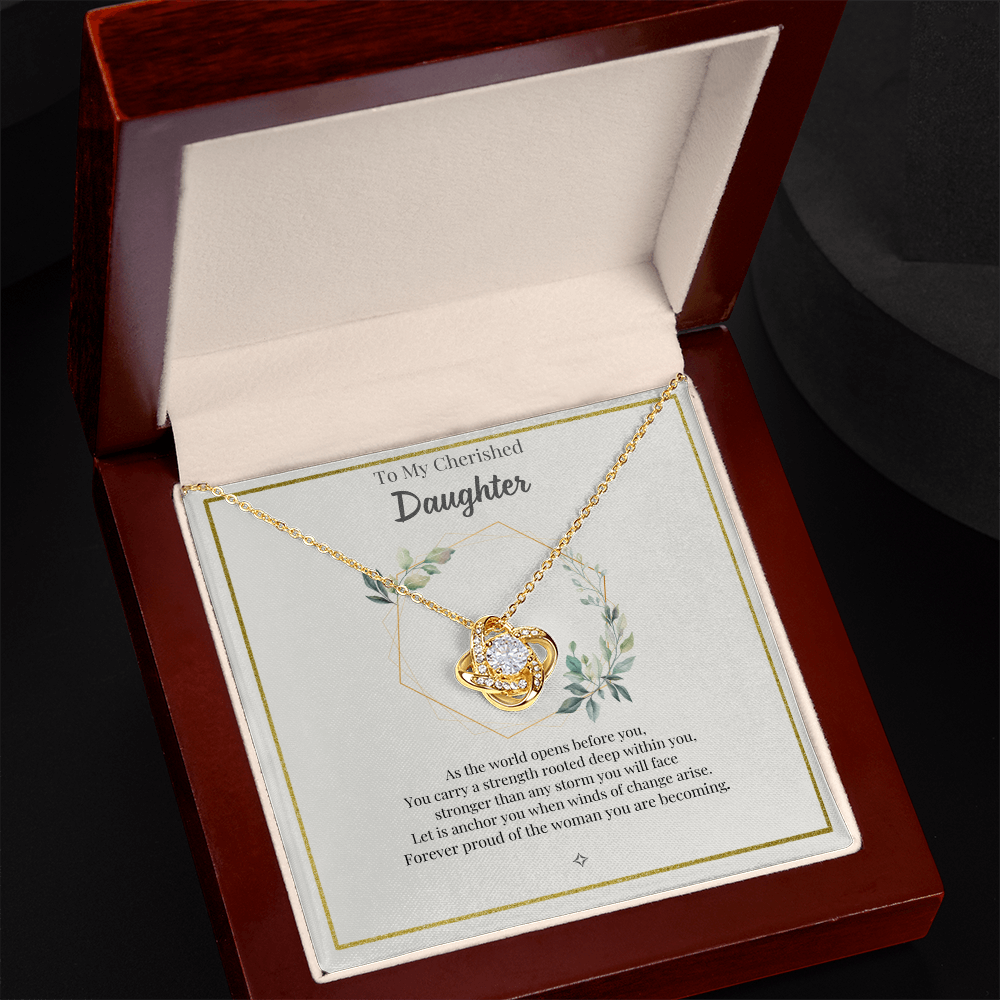 To My Cherished Daughter — An Heirloom of Love | Love Knot Necklace Gift From Mom or Dad