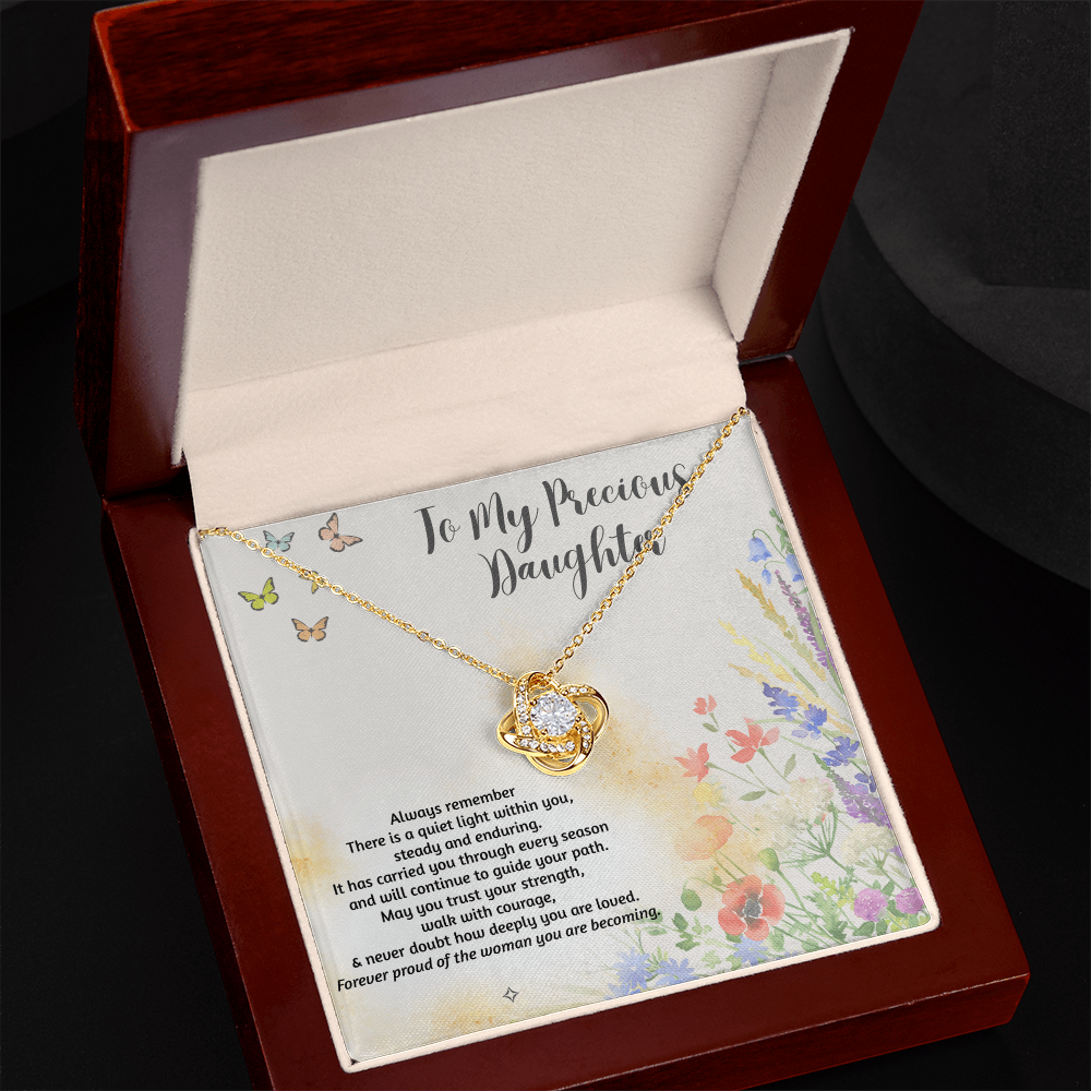 To My Precious Daughter — As You Spread Your Wings | Love Knot Necklace From Mom or Dad