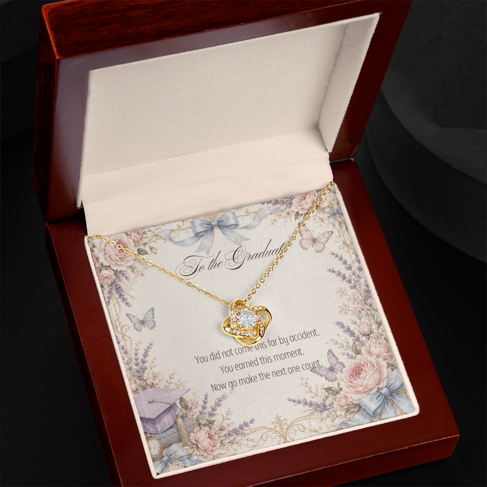 To The Graduate Love Knot Necklace Books, Flowers, and Butterflies