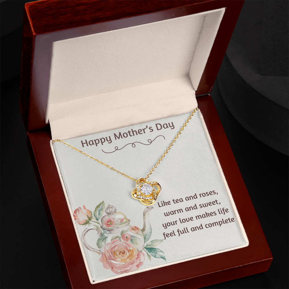 Happy Mother's Day Love Knot Necklace Tea and Roses
