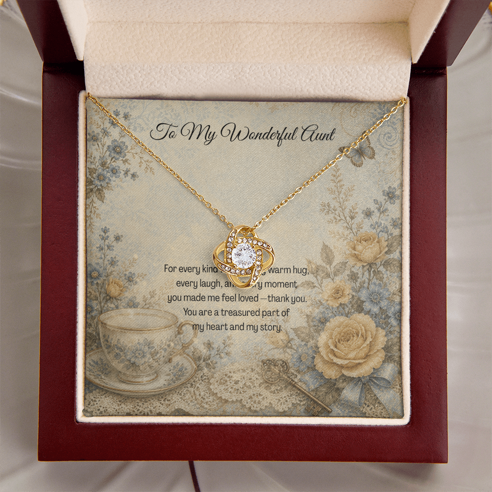 To  My Wonderful Aunt Love Knot Necklace Teacup Botanical