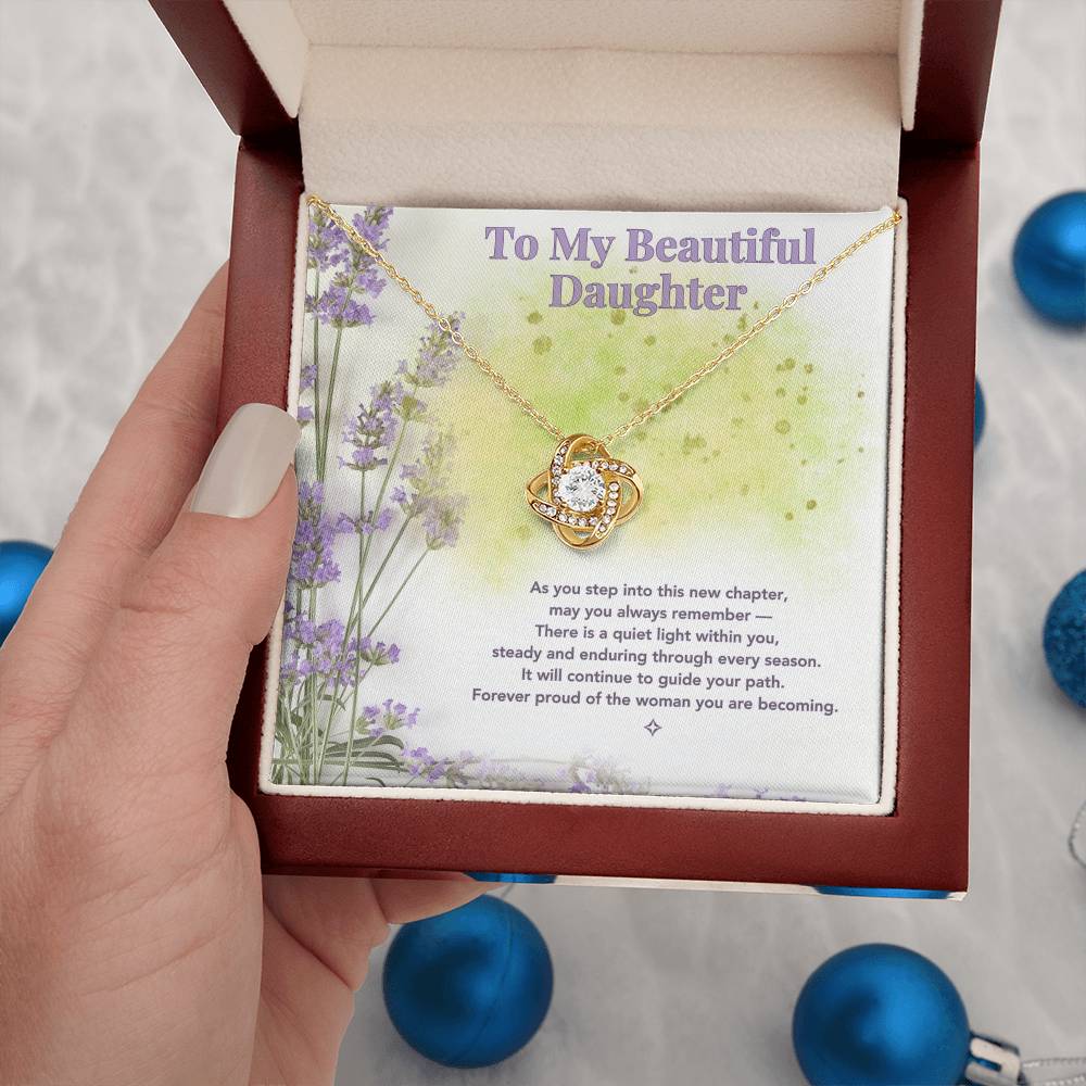 To My Beautiful Daughter — A Lavender Keepsake of Love | Love Knot Necklace Gift From Mom or Dad