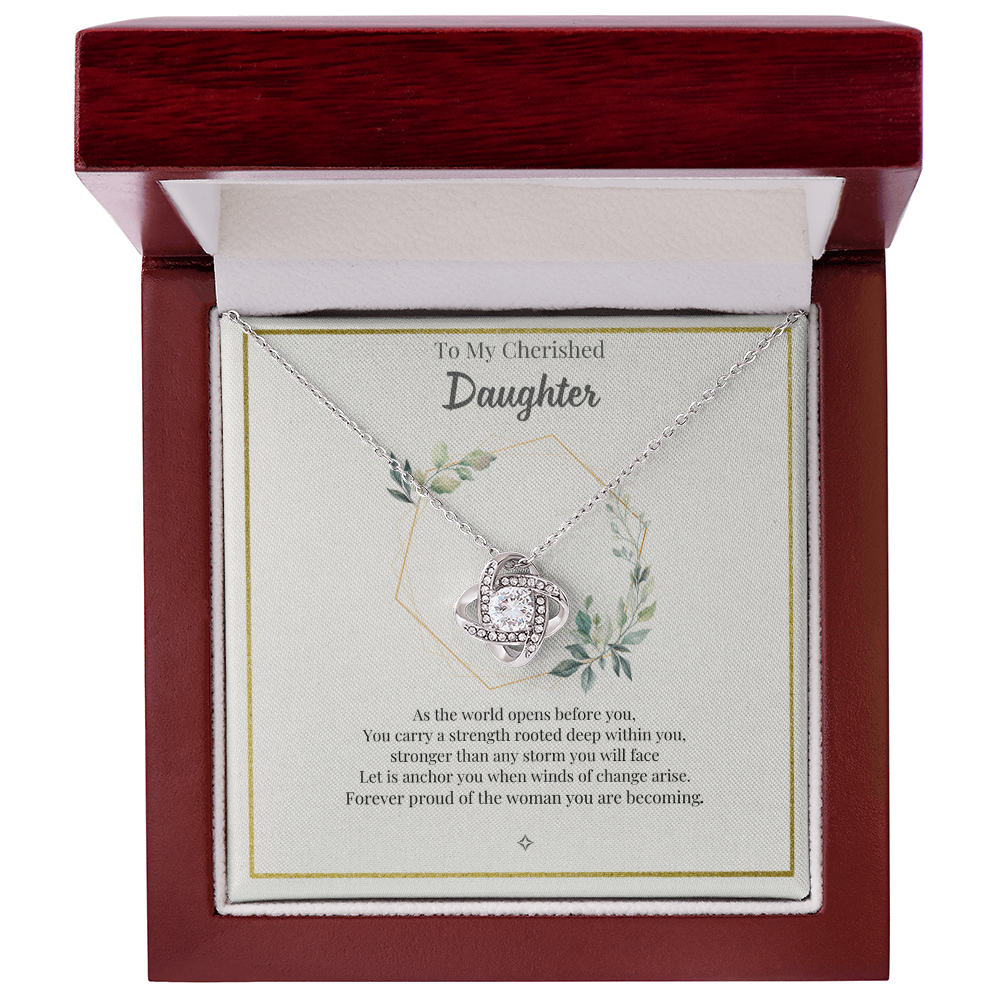 To My Cherished Daughter — An Heirloom of Love | Love Knot Necklace Gift From Mom or Dad