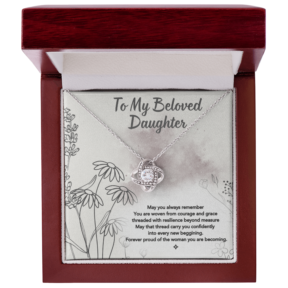 To My Beloved Daughter — A Light That Never Fades | Love Knot Necklace Gift From Mom or Dad