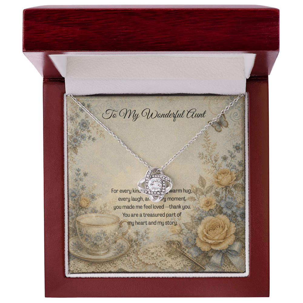 To  My Wonderful Aunt Love Knot Necklace Teacup Botanical