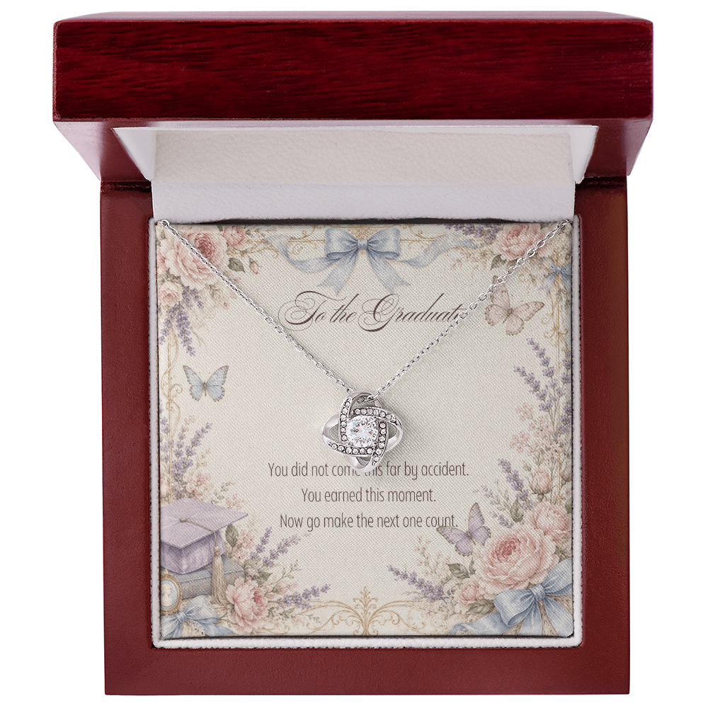 To The Graduate Love Knot Necklace Books, Flowers, and Butterflies