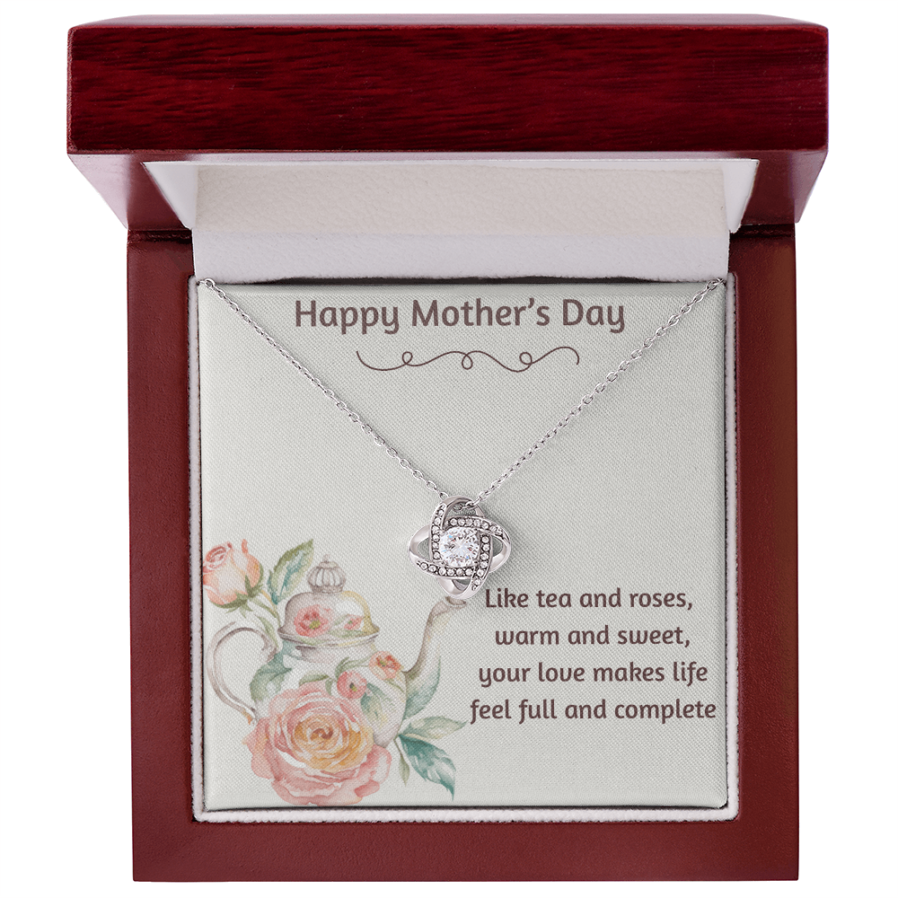 Happy Mother's Day Love Knot Necklace Tea and Roses