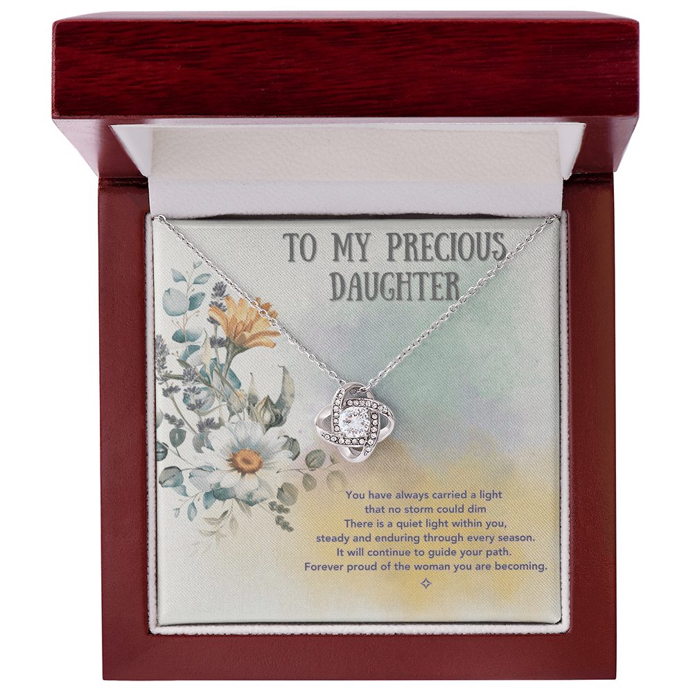 To My Precious Daughter — A Keepsake of Love & Light | Love Knot Necklace Gift From Mom or Dad