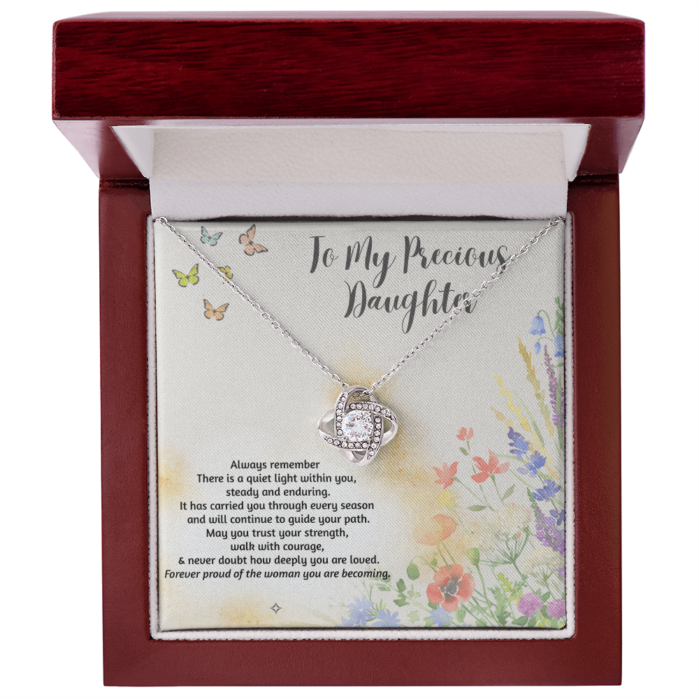 To My Precious Daughter — As You Spread Your Wings | Love Knot Necklace From Mom or Dad