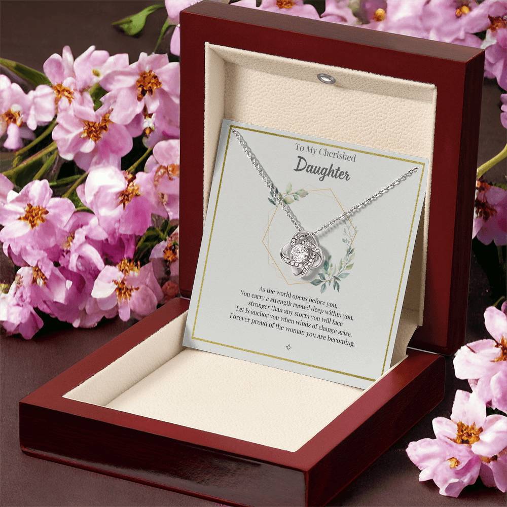 To My Cherished Daughter — An Heirloom of Love | Love Knot Necklace Gift From Mom or Dad