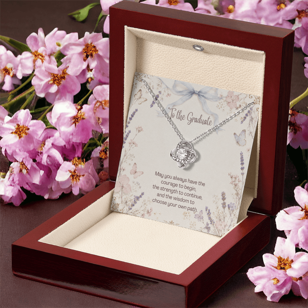 To The Graduate Love Knot Necklace Bows, Butterflies, and Wildflowers