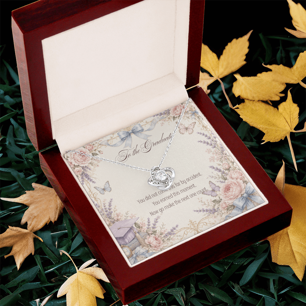 To The Graduate Love Knot Necklace Books, Flowers, and Butterflies