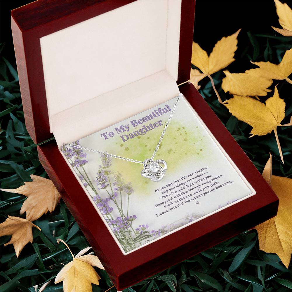 To My Beautiful Daughter — A Lavender Keepsake of Love | Love Knot Necklace Gift From Mom or Dad