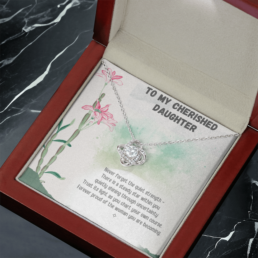 To My Cherished Daughter — Rooted in Strength, Blooming with Grace | Love Knot Necklace From Mom or Dad