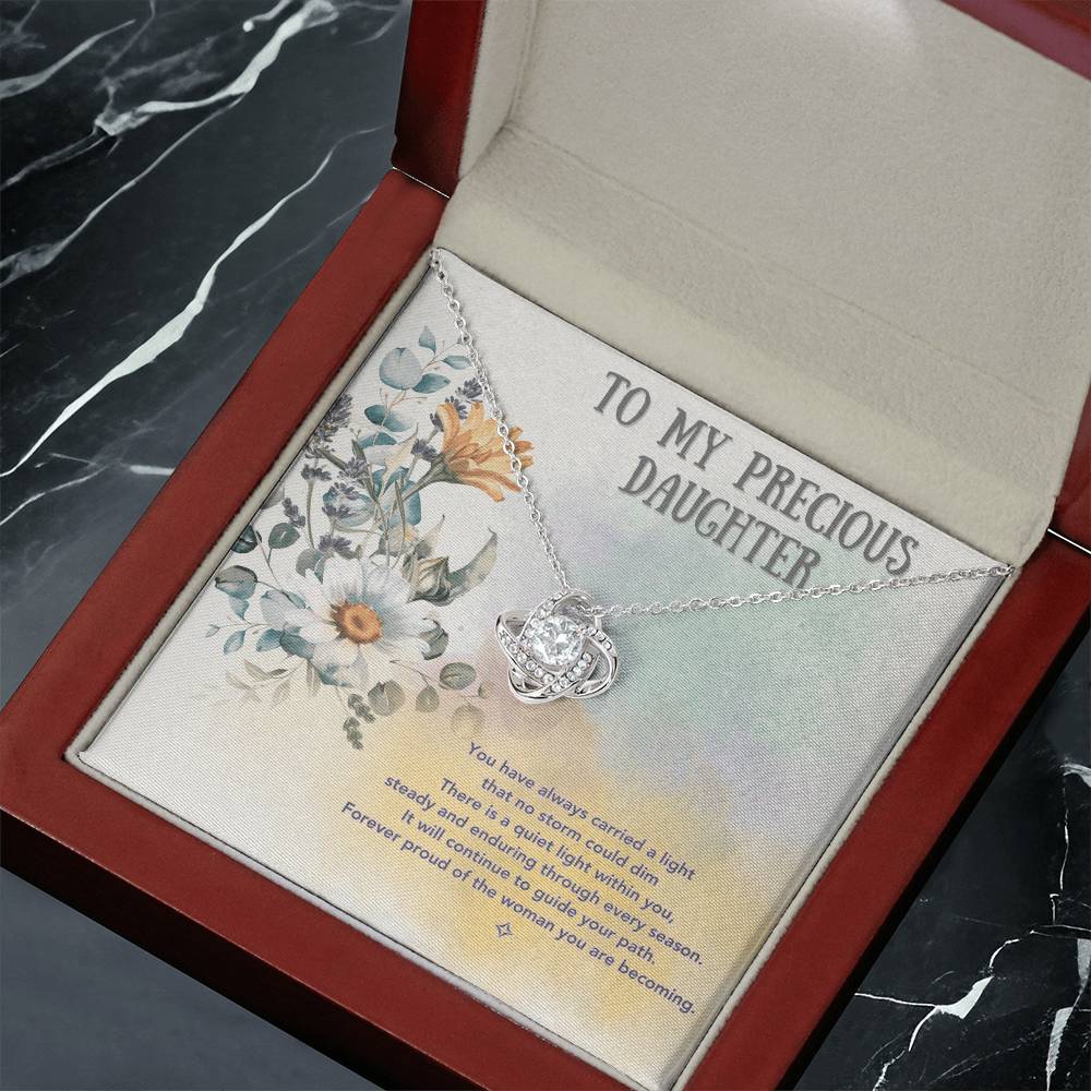 To My Precious Daughter — A Keepsake of Love & Light | Love Knot Necklace Gift From Mom or Dad