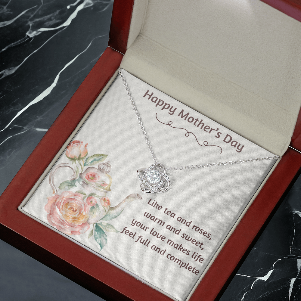 Happy Mother's Day Love Knot Necklace Tea and Roses