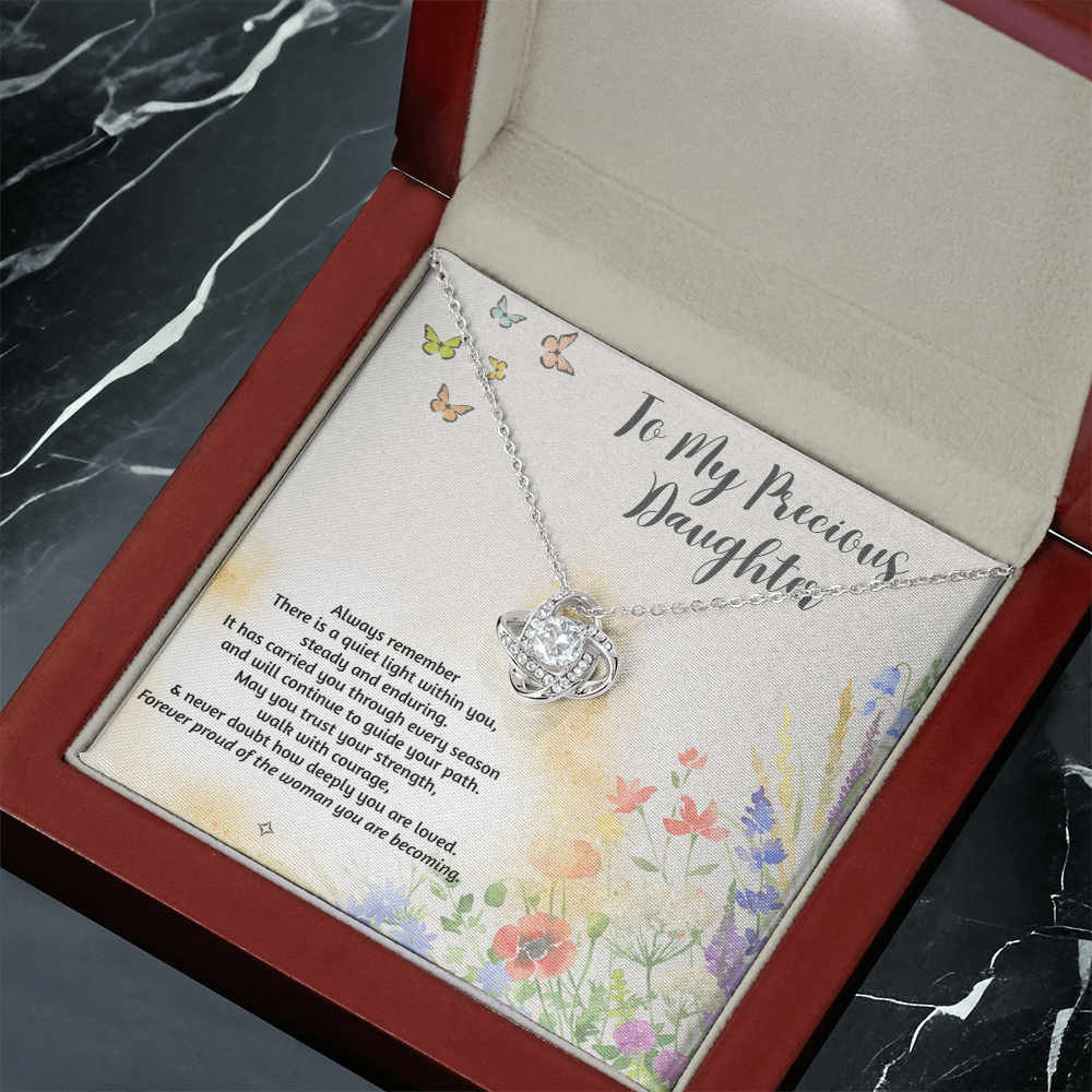 To My Precious Daughter — As You Spread Your Wings | Love Knot Necklace From Mom or Dad