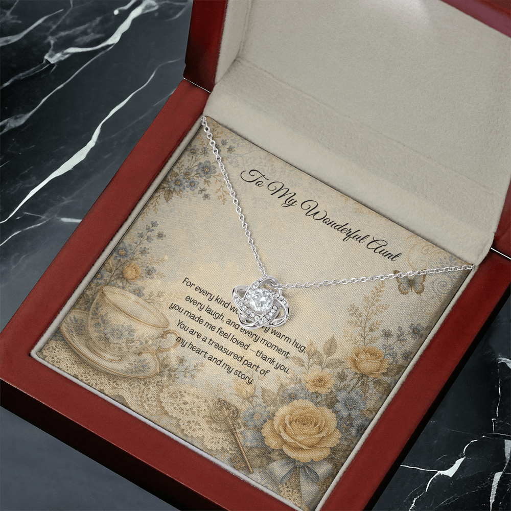 To  My Wonderful Aunt Love Knot Necklace Teacup Botanical