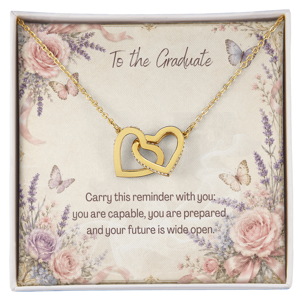 To The Graduate Interlocking Hearts Necklace Bows, Butterflies, and Flowers