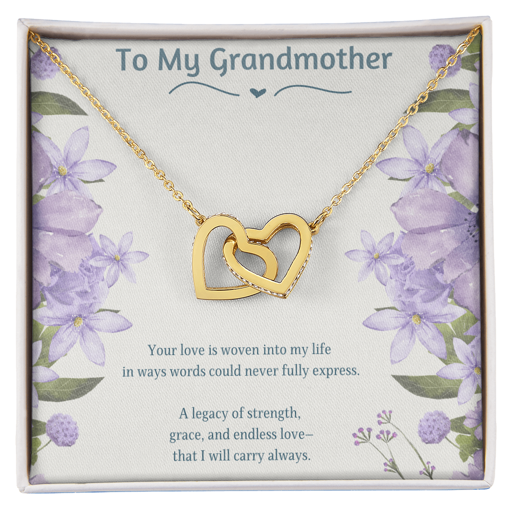 To My Grandmother Necklace – Gift for Grandma Nana – Interlocking Hearts Jewelry with Message Card – Grandmother Gift Idea